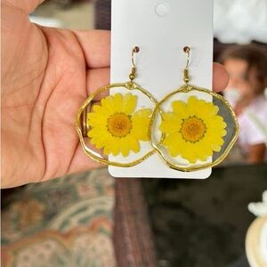 Yellow Flower Hoop Earrings